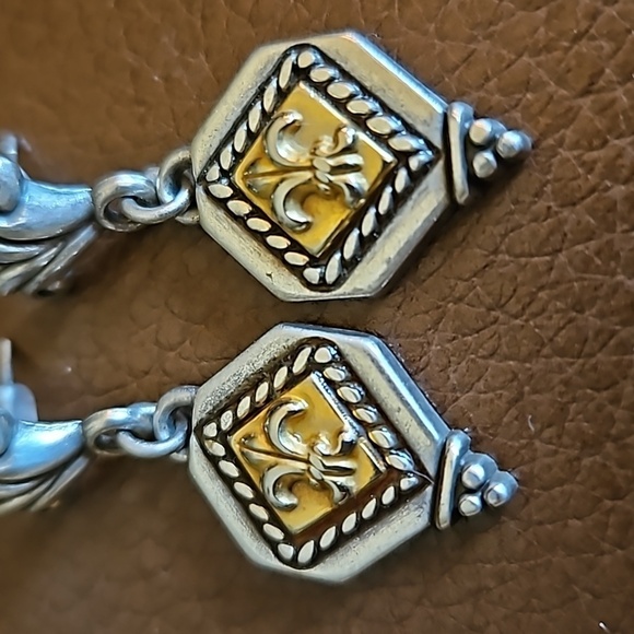 BRIGHTON Two-tone Fleur-de-lis Castlecore Dangle Post Earrings - Picture 4 of 6